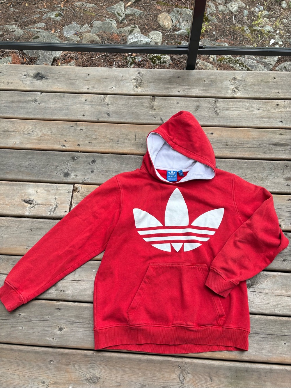 Original Adidas Red Hoodie with White Trefoil Logo